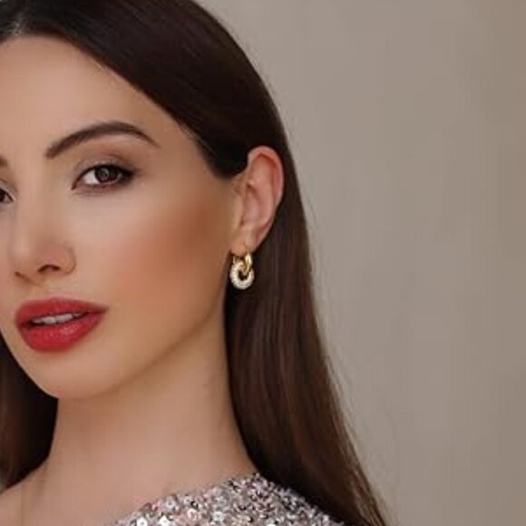 Neiman Marcus 14K Gold Plated Small Huggie Dangle Earrings - Picture 3 of 5